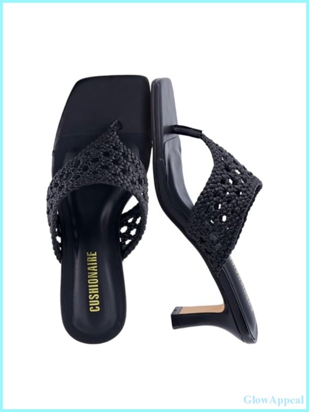 CUSHIONAIRE Faux Leather Kitten Heel Thong Sandals Slip On Square Toe
